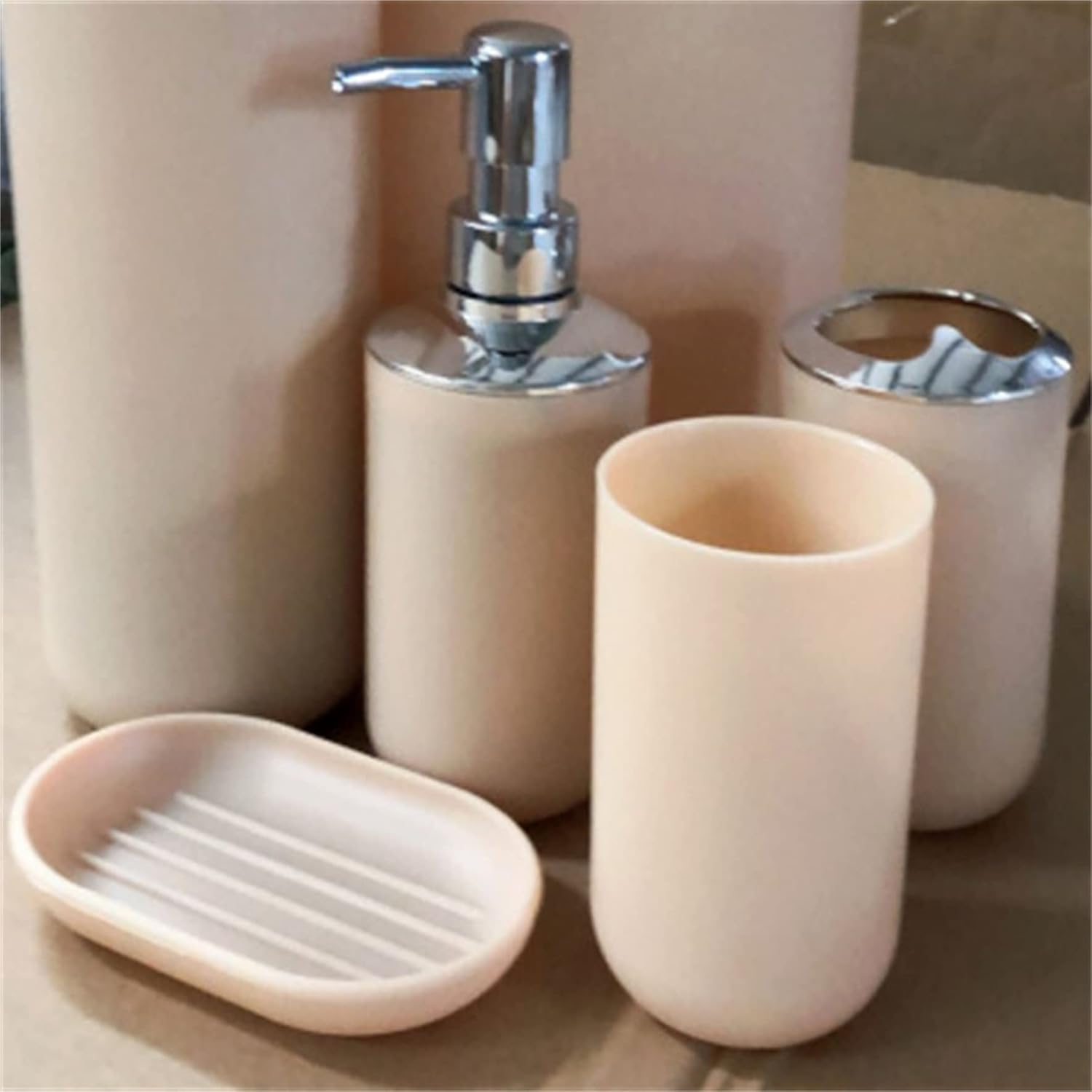 PAPAPI 4 Piece Bathroom Accessories Set Apricot