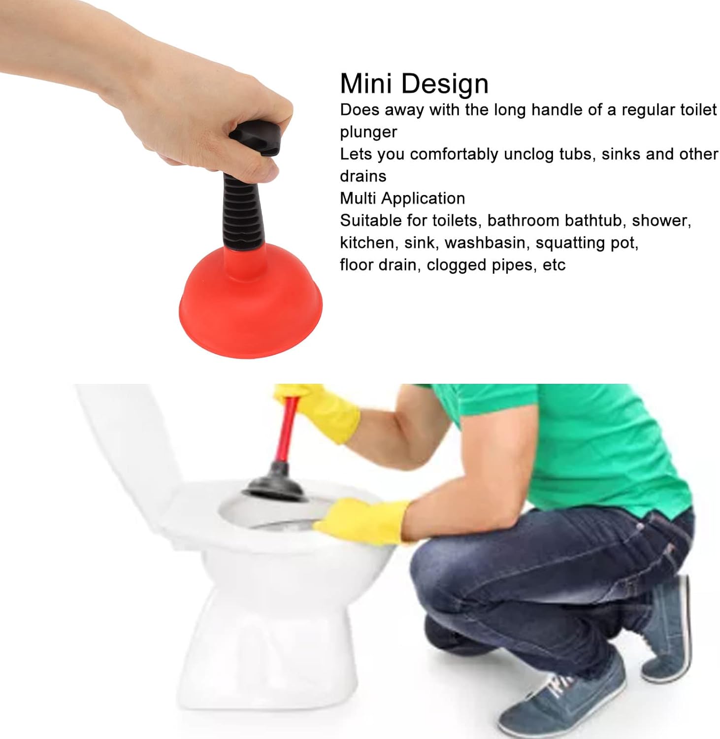 Mini Plunger with Non-Slip Handle for Quick Drain Clearance