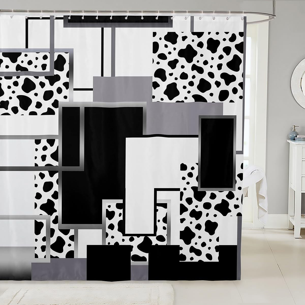 Erosebridal Geometric Cow Print Shower Curtain Kids Bathroom 72x78
