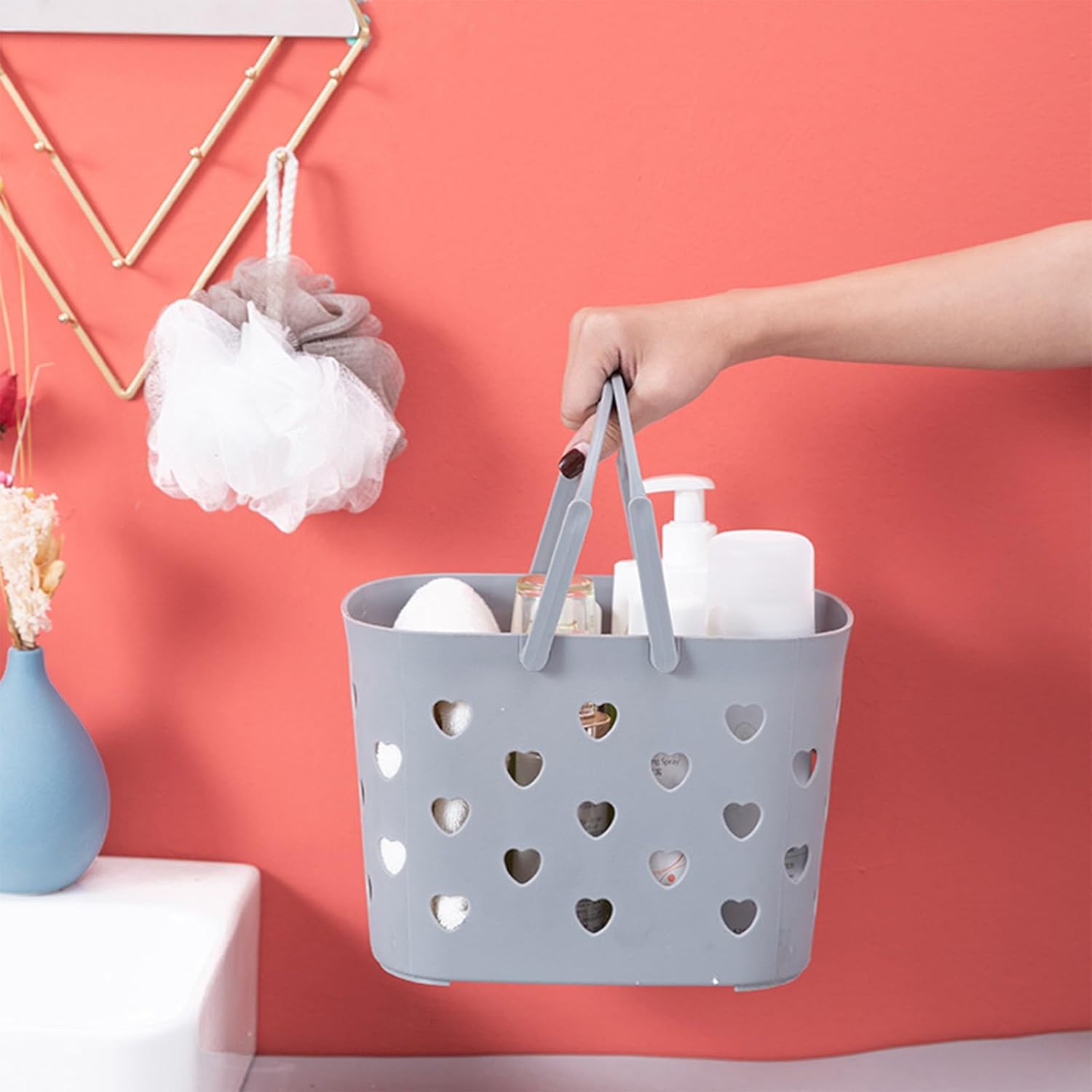 Portable Shower Caddy with Handles and Large Storage Capacity Gray