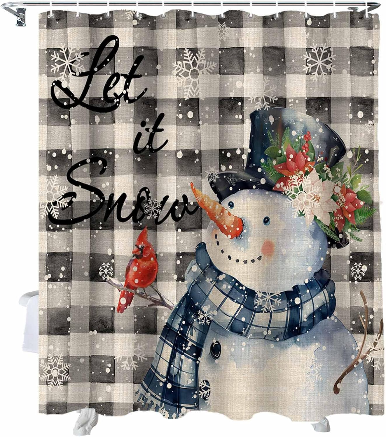 Funnywall88 72 Inches Retro Gray Plaid Snowman Shower Curtain Set