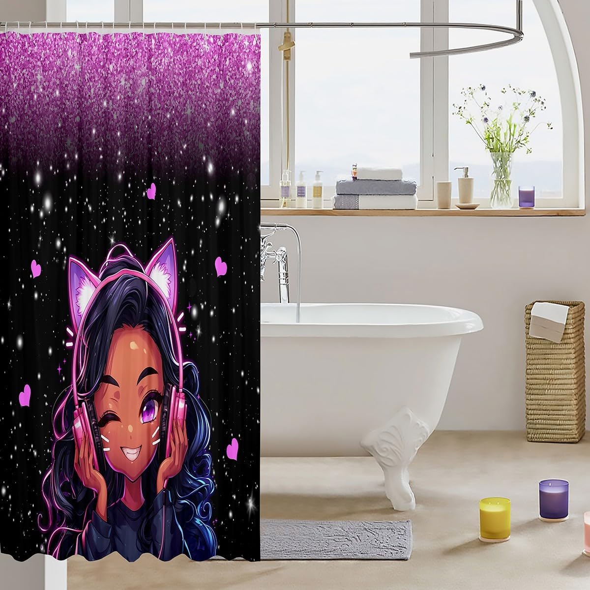 Erosebridal Princess Shower Curtain Set with 12 Hooks