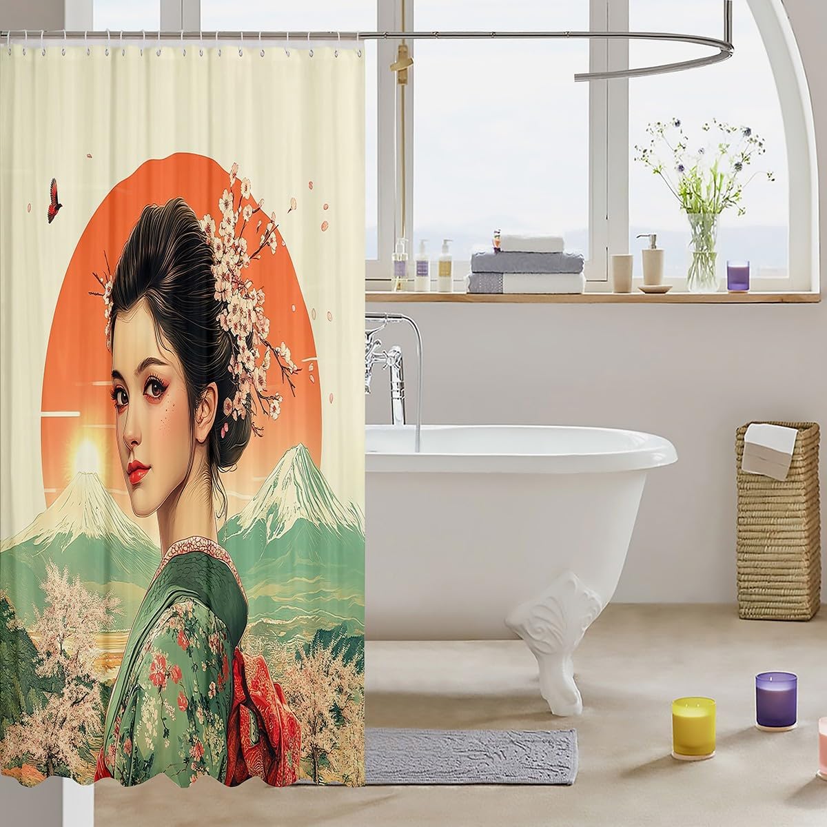Geisha Shower Curtain Set with 12 Hooks