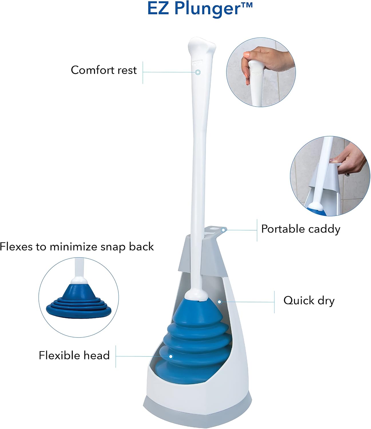Unger EZ Plunger with No-Drip Caddy - Discreet Bathroom Tool