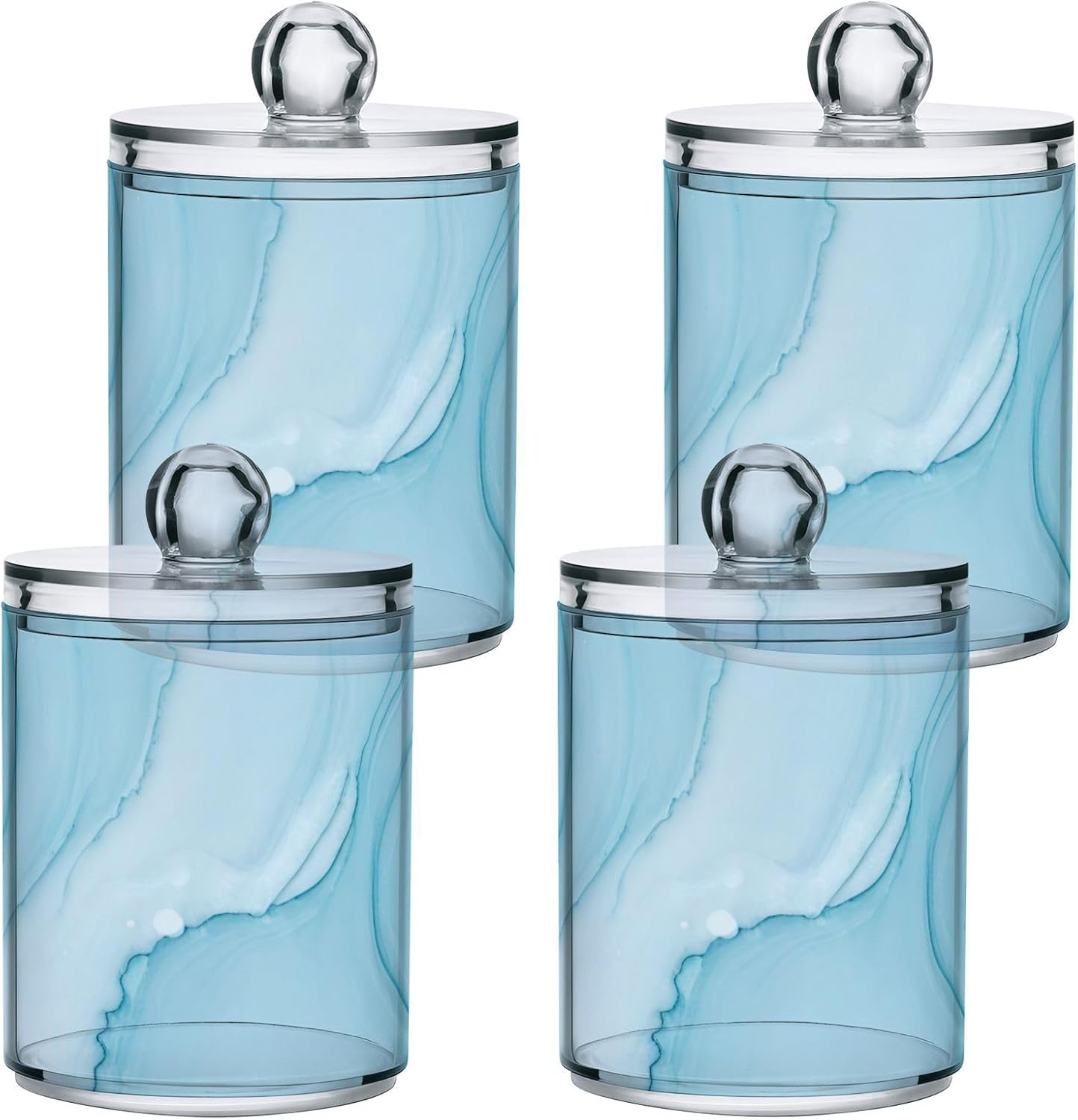 Blue Wave Marble Qtip Holder Dispenser with Lids 4PCS Set