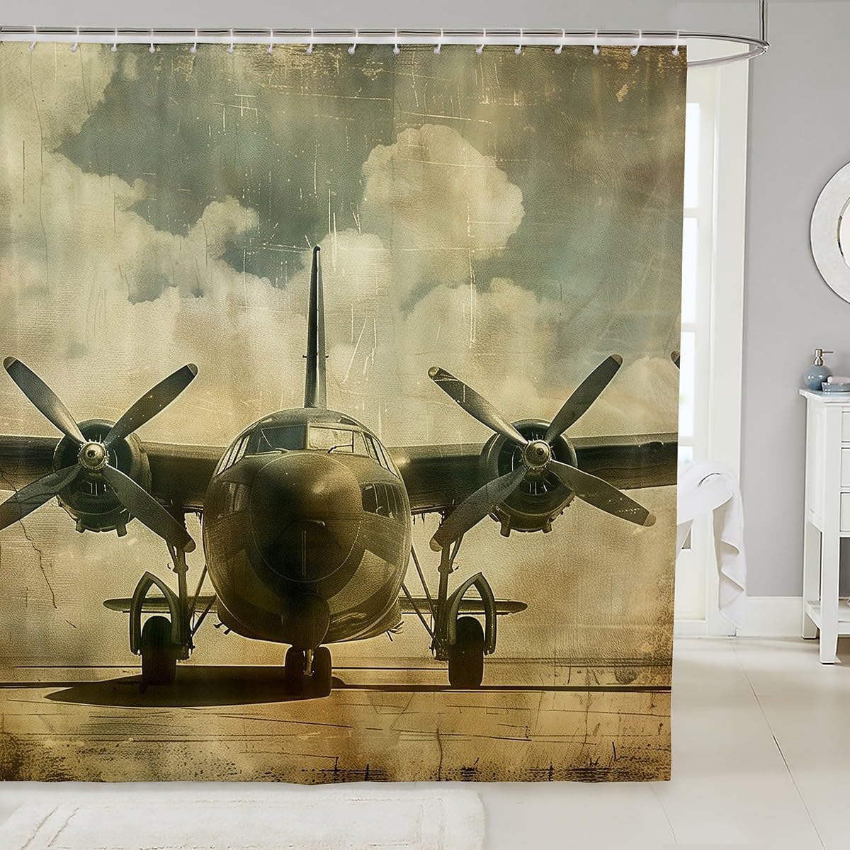 Erosebridal Boys Airplane Shower Curtain Set