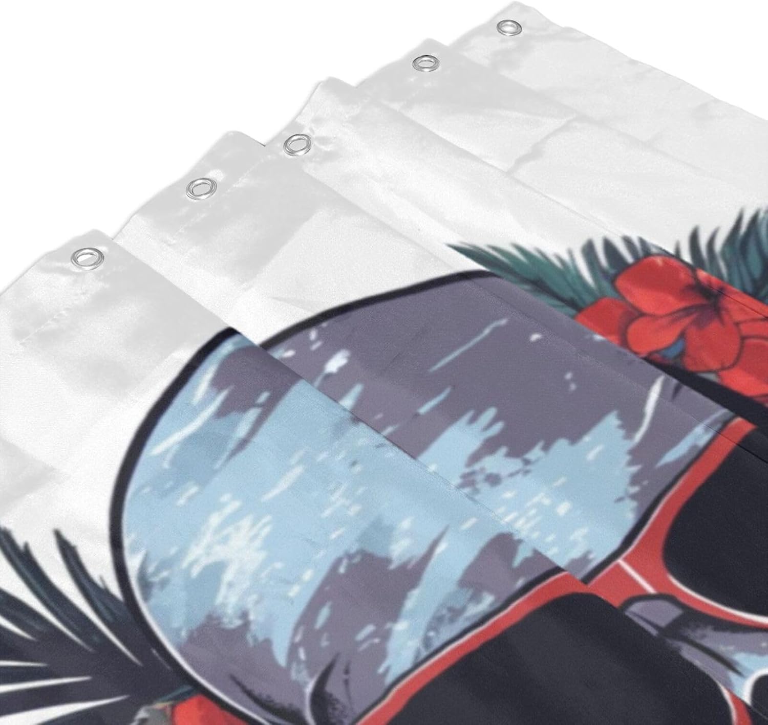 Red Skull Pattern Waterproof Shower Curtain Set with 12 Hooks