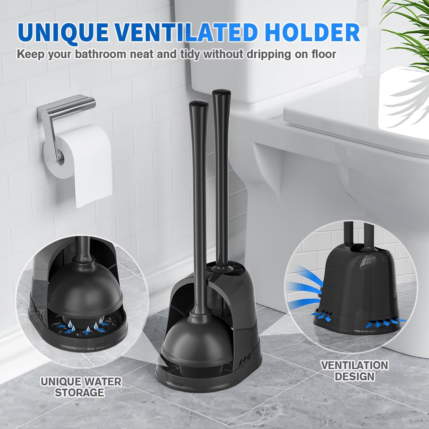 LOVLOY 2-in-1 Toilet Plunger and Brush Set Black