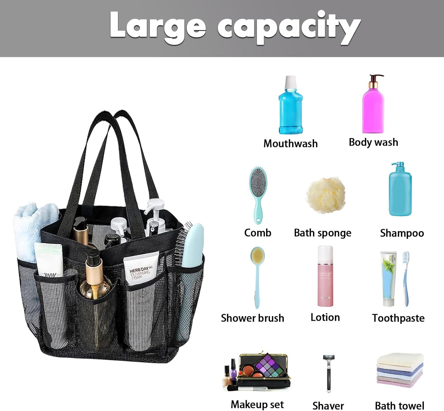 Miloidea Mesh Shower Bag with 7 Pockets - Portable Travel Organizer