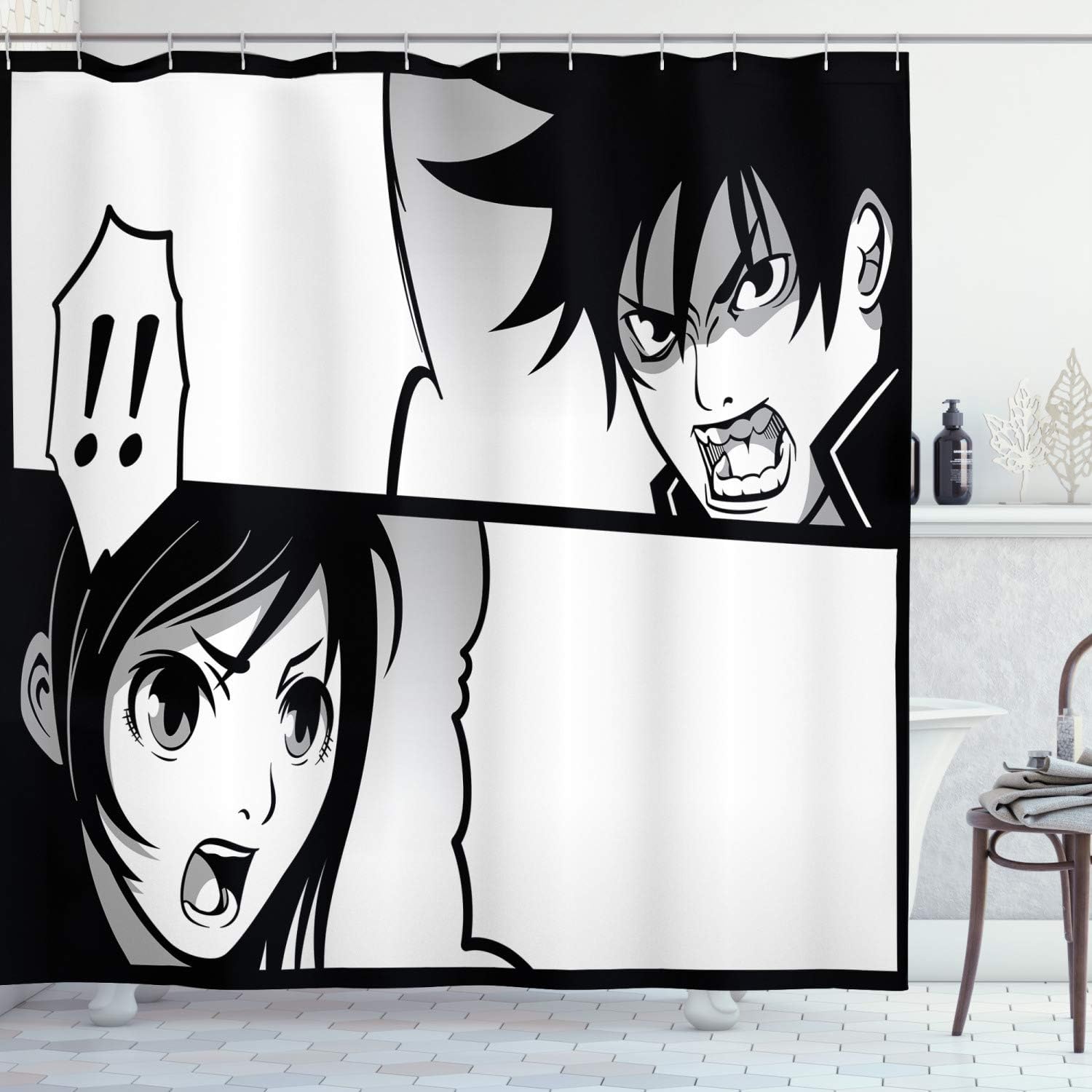 Ambesonne Anime Shower Curtain Set with Hooks 1