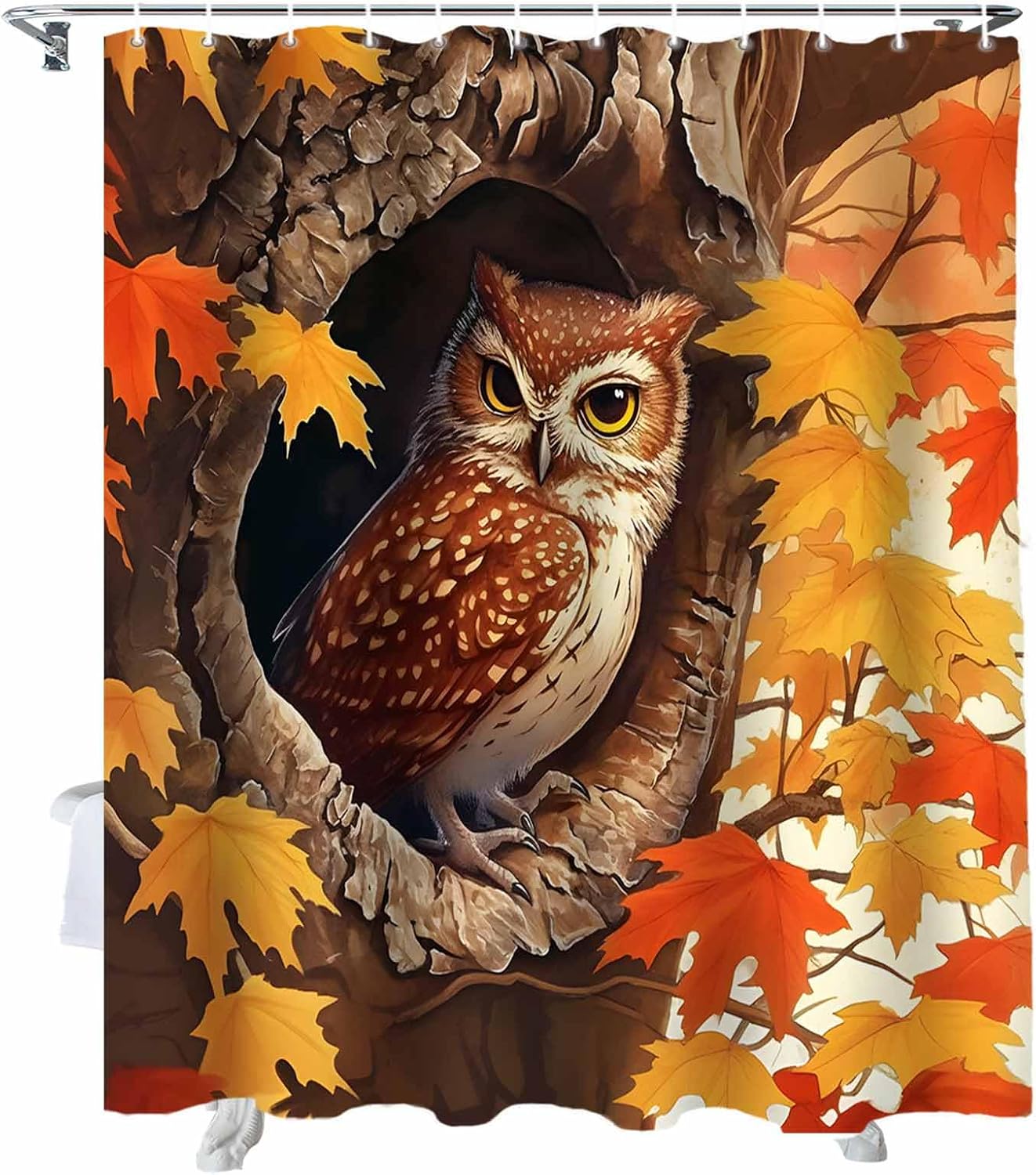 Funnywall88 72 Inches Owl Maple Tree Decor Shower Curtain Set