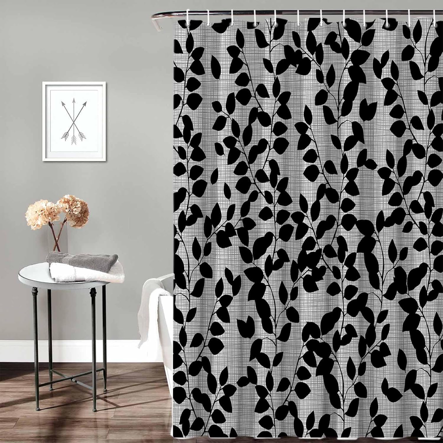 72 Inch Textured Polyester Shower Curtain Set with 12 Hooks