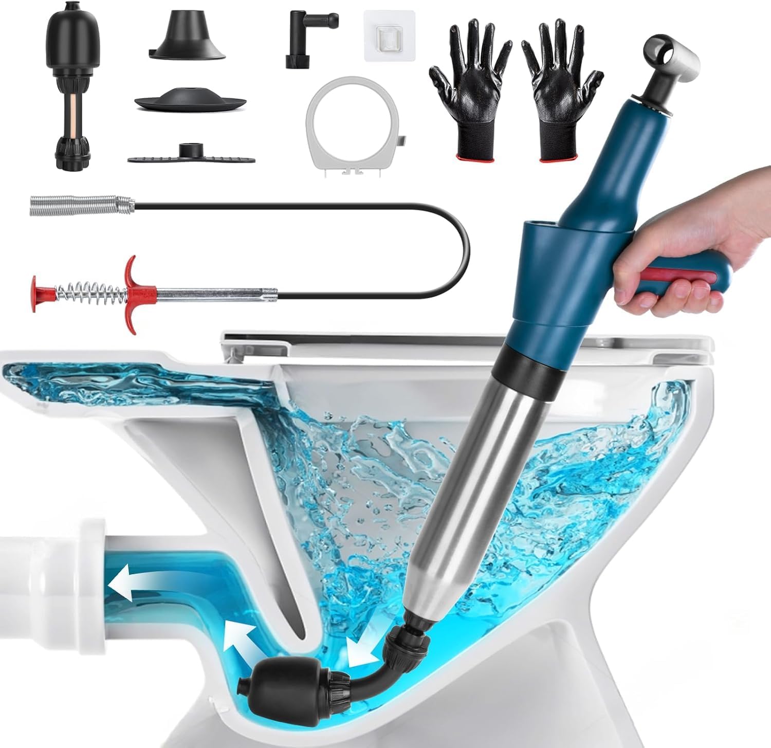 SUPTYGS Toilet Plunger Set with 360 Flex Head and Visual Barometer