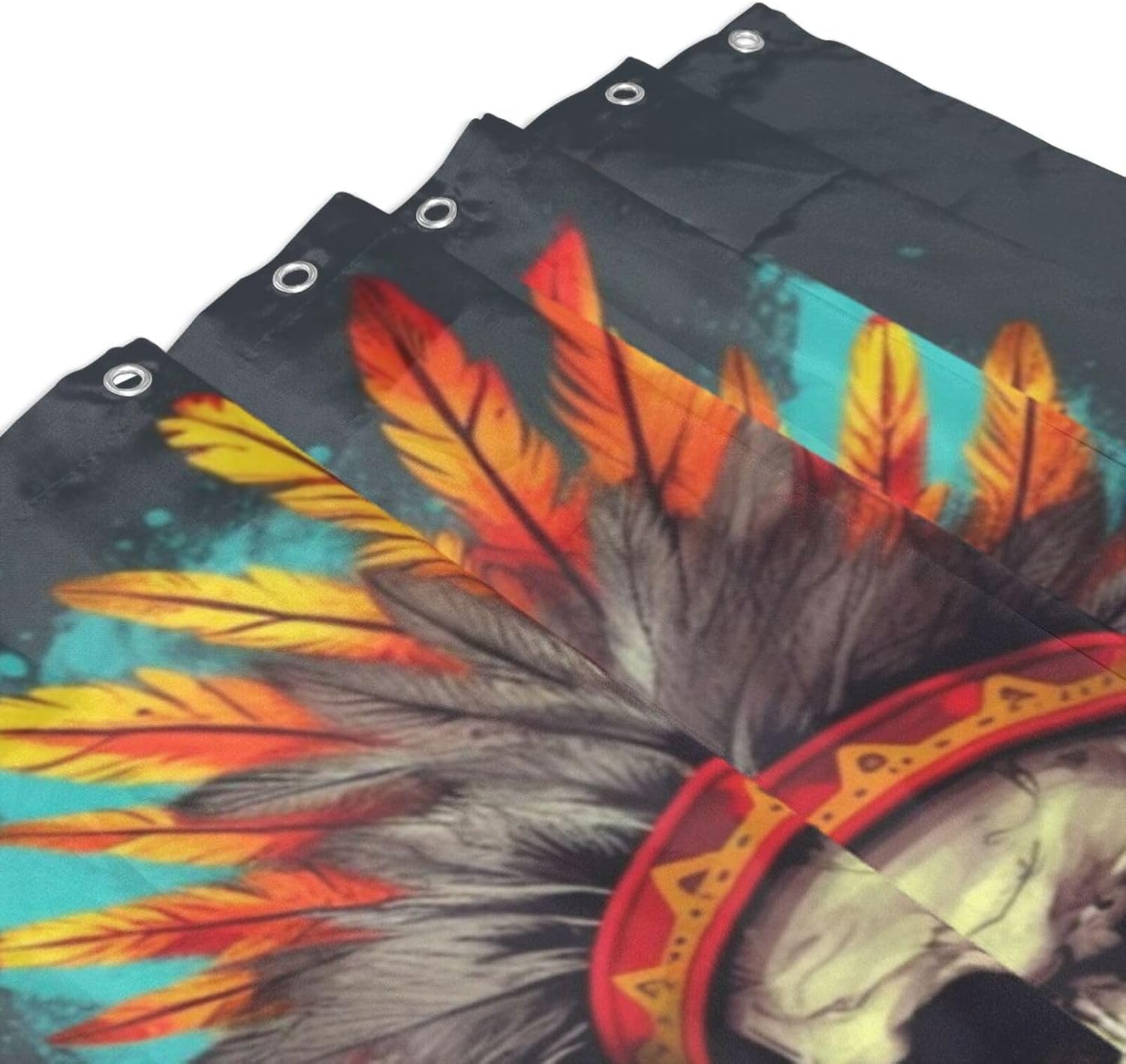 Red Feather Skull Boho Shower Curtain Set
