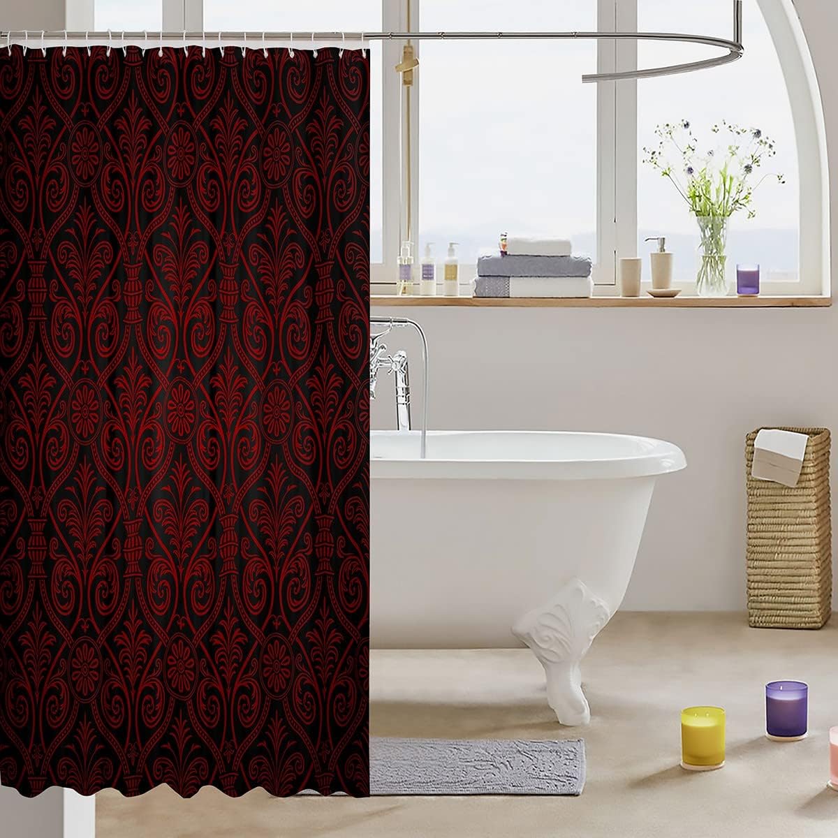 Red Black Gothic Shower Curtain 72x84 with 12 Hooks