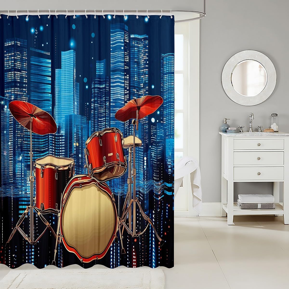 Erosebridal Drum Kit Shower Curtain Set for Kids Boys