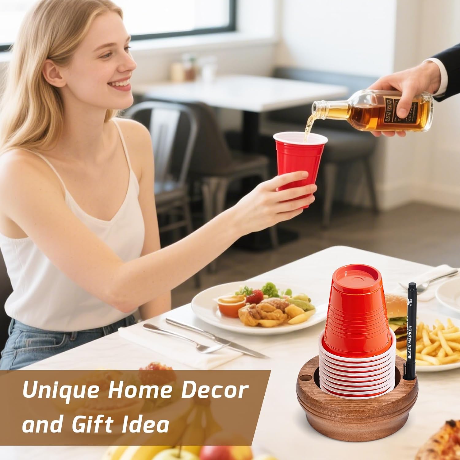 Wooden Cup Holder with Marker Slot - Walnut Design
