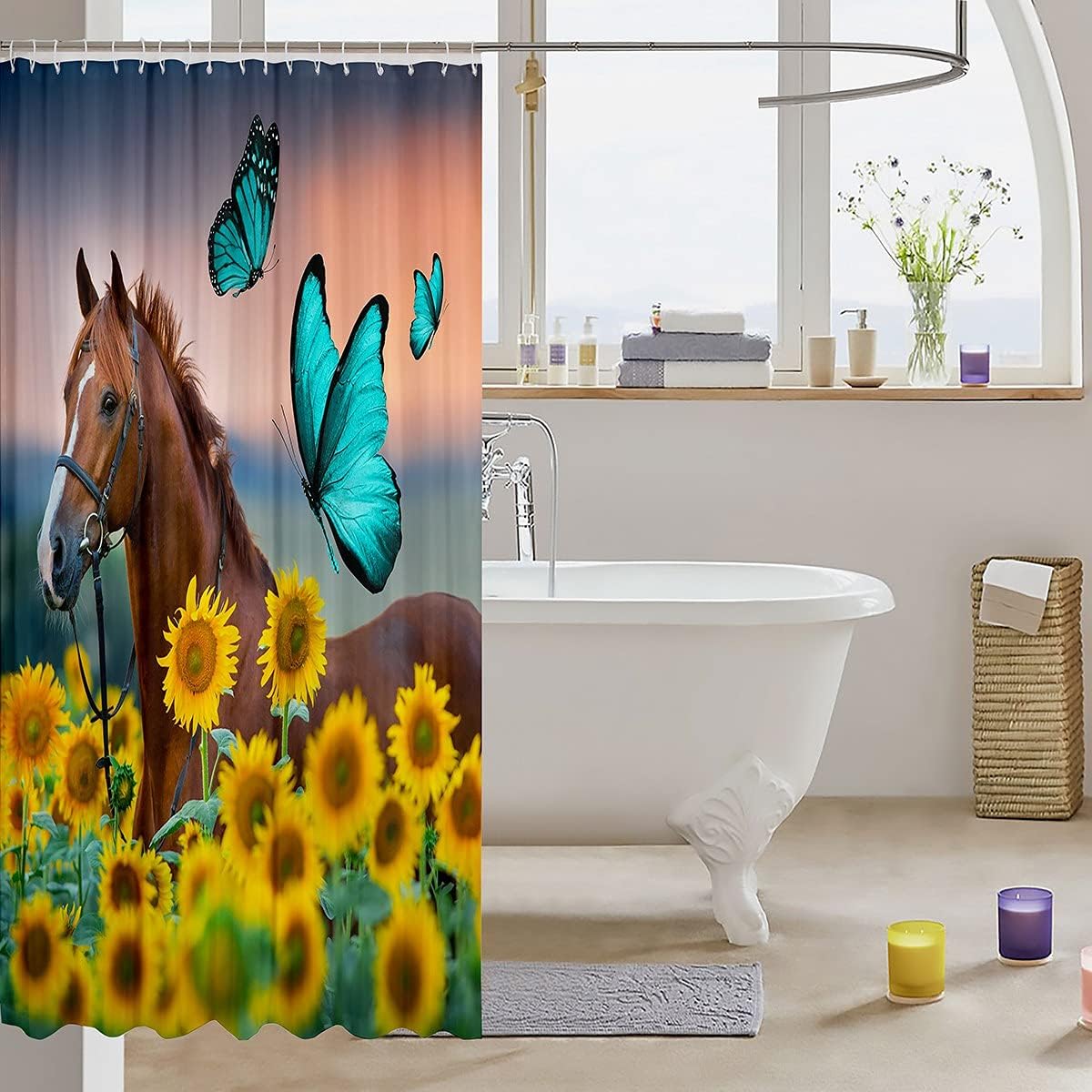 Erosebridal 3D Printing Sunflower Shower Curtain Set