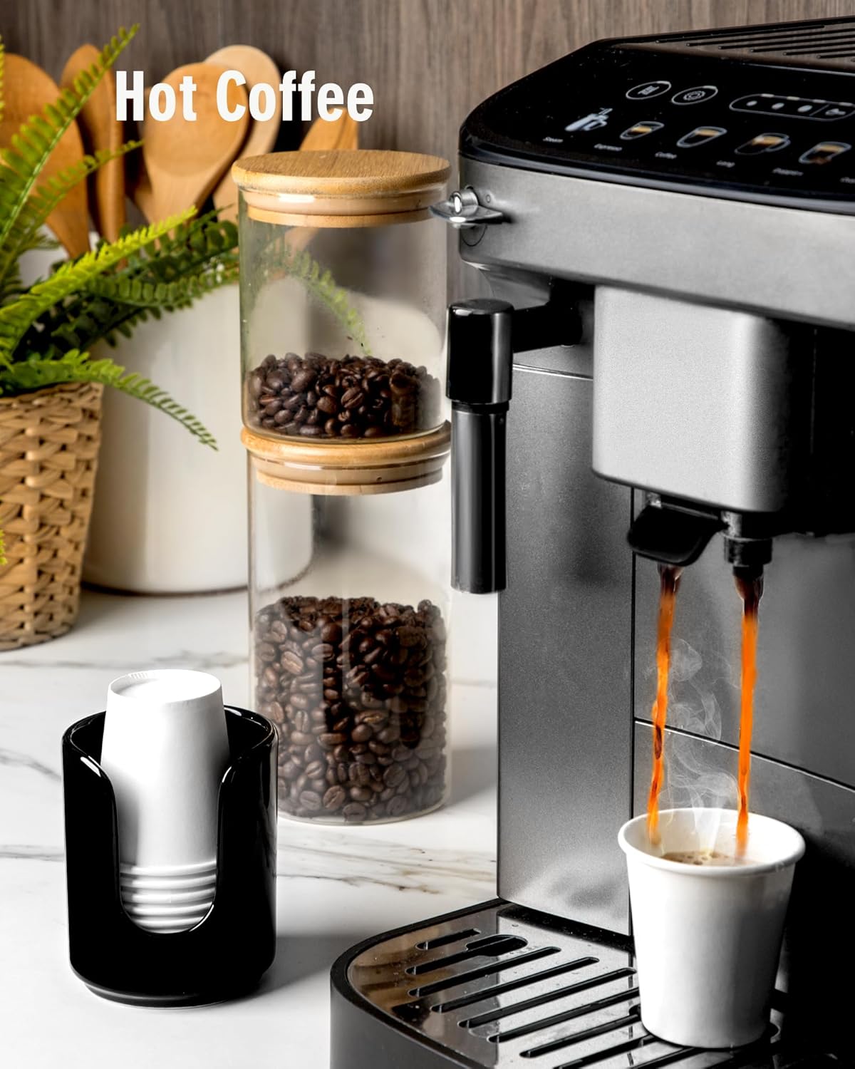 Viosuniu 3 oz Ceramic Cup Dispenser with 5 PLA Cups Black