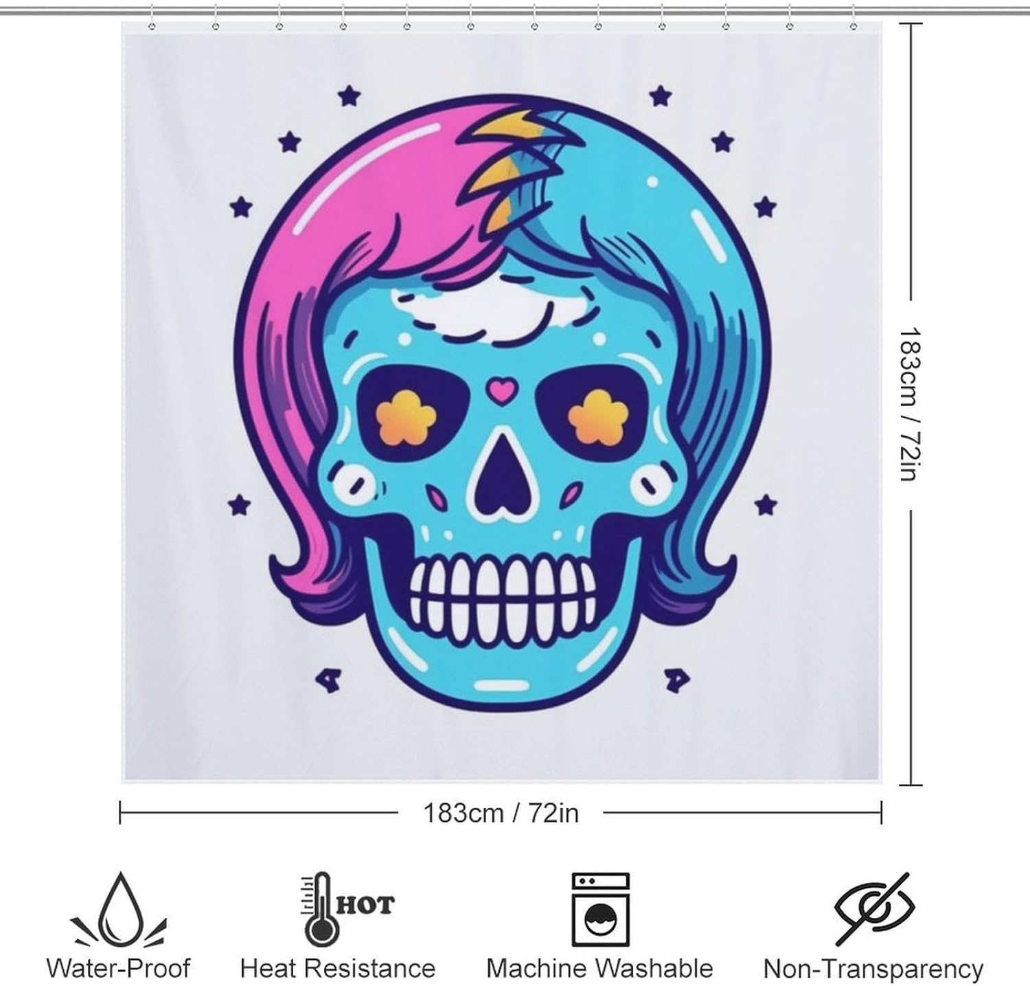 Red Blue Skull Shower Curtain Set with 12 Hooks 72x72in