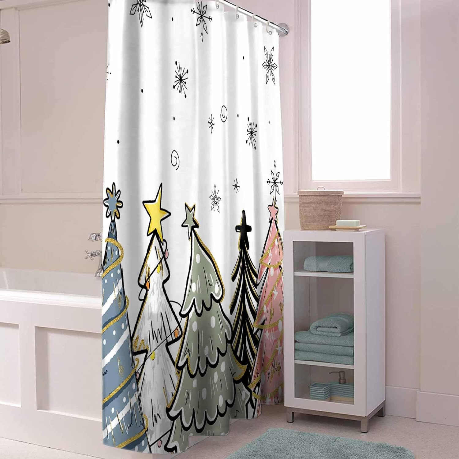 72 Sage Green Pine Tree Shower Curtain Set with 12 Hooks