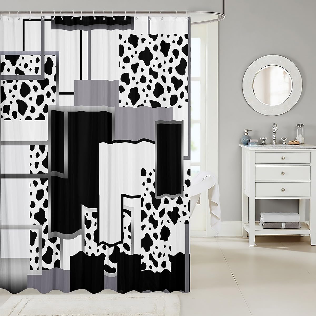 Erosebridal Geometric Cow Print Shower Curtain Kids Bathroom 72x78