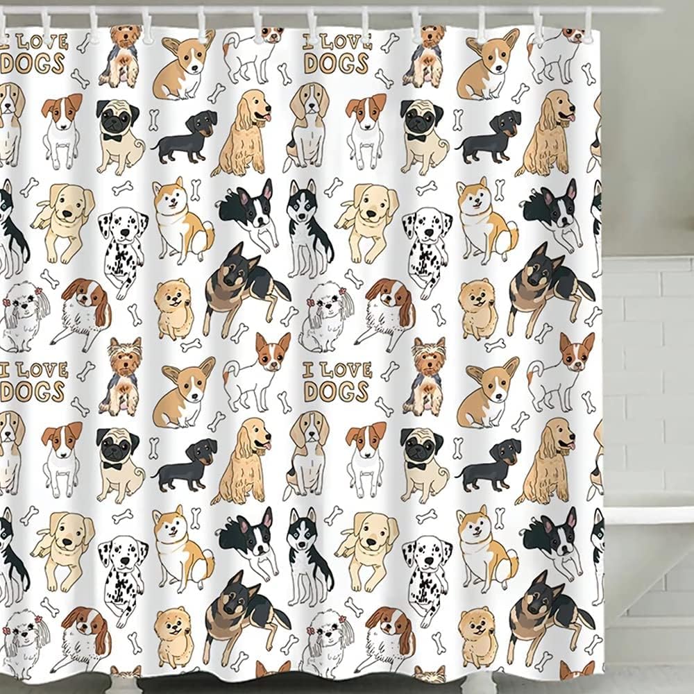 Cute Dog Shower Curtain 72x72 for Kids Bathroom Decor