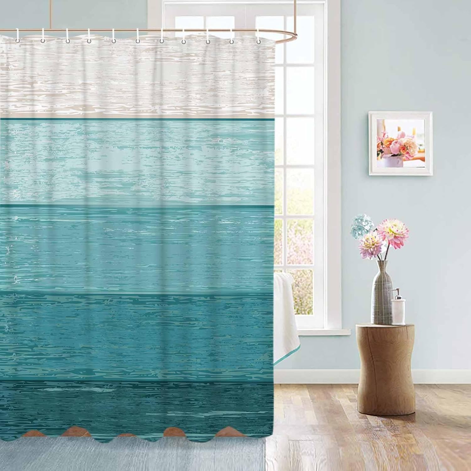 Funnywall88 72 Inches Teal Gradient Shower Curtain Set with 12 Hooks