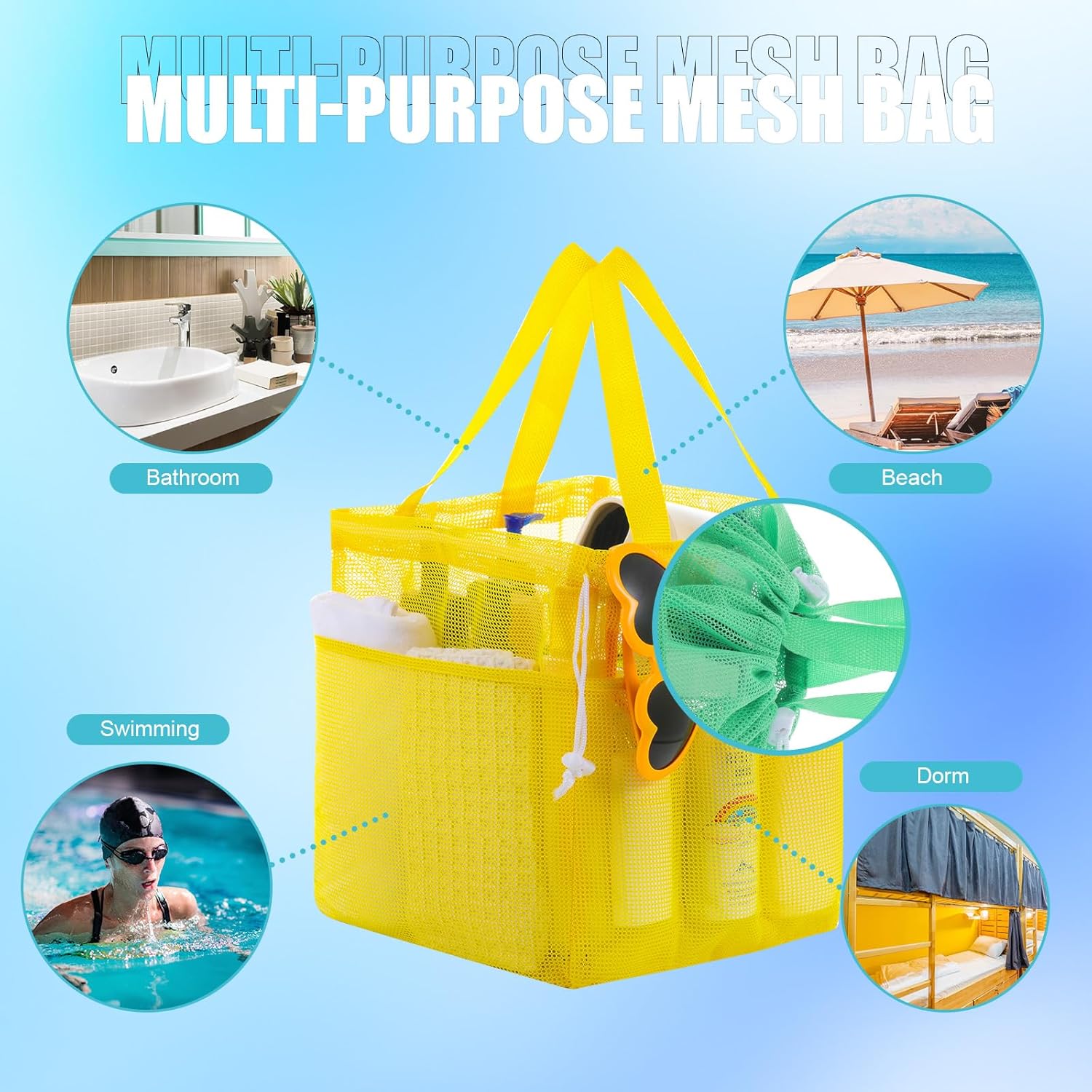 Talltalk 6-Pack Mesh Shower Caddy with 8 Pockets