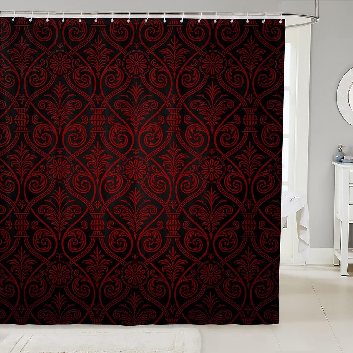 Red Black Gothic Shower Curtain 72x84 with 12 Hooks