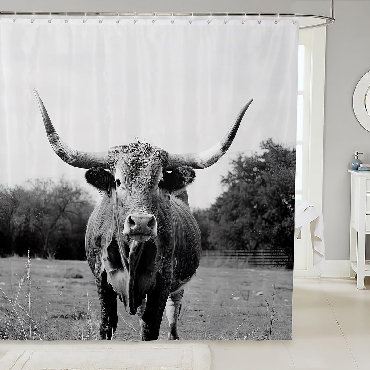 Erosebridal Longhorn Cow Shower Curtain Set