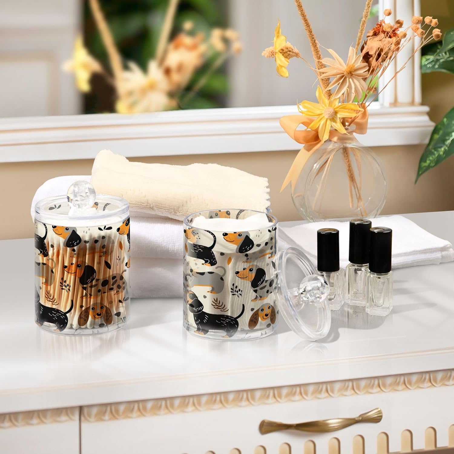 FLildon Cute Dogs Q-tip Holder Dispenser 2Pack