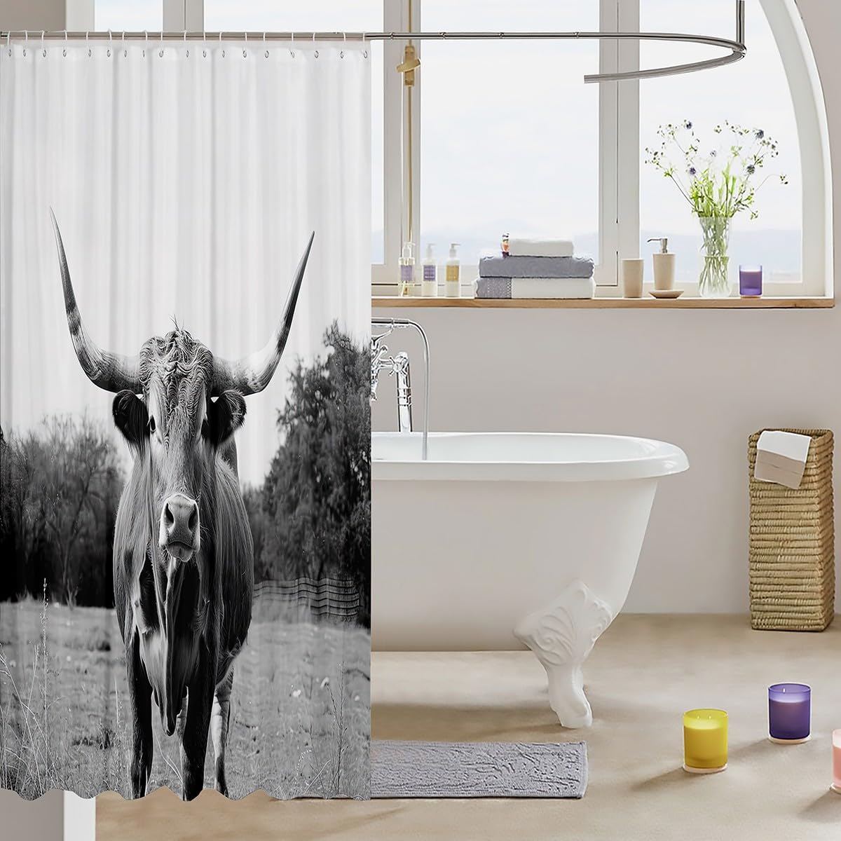 Erosebridal Longhorn Cow Shower Curtain Set