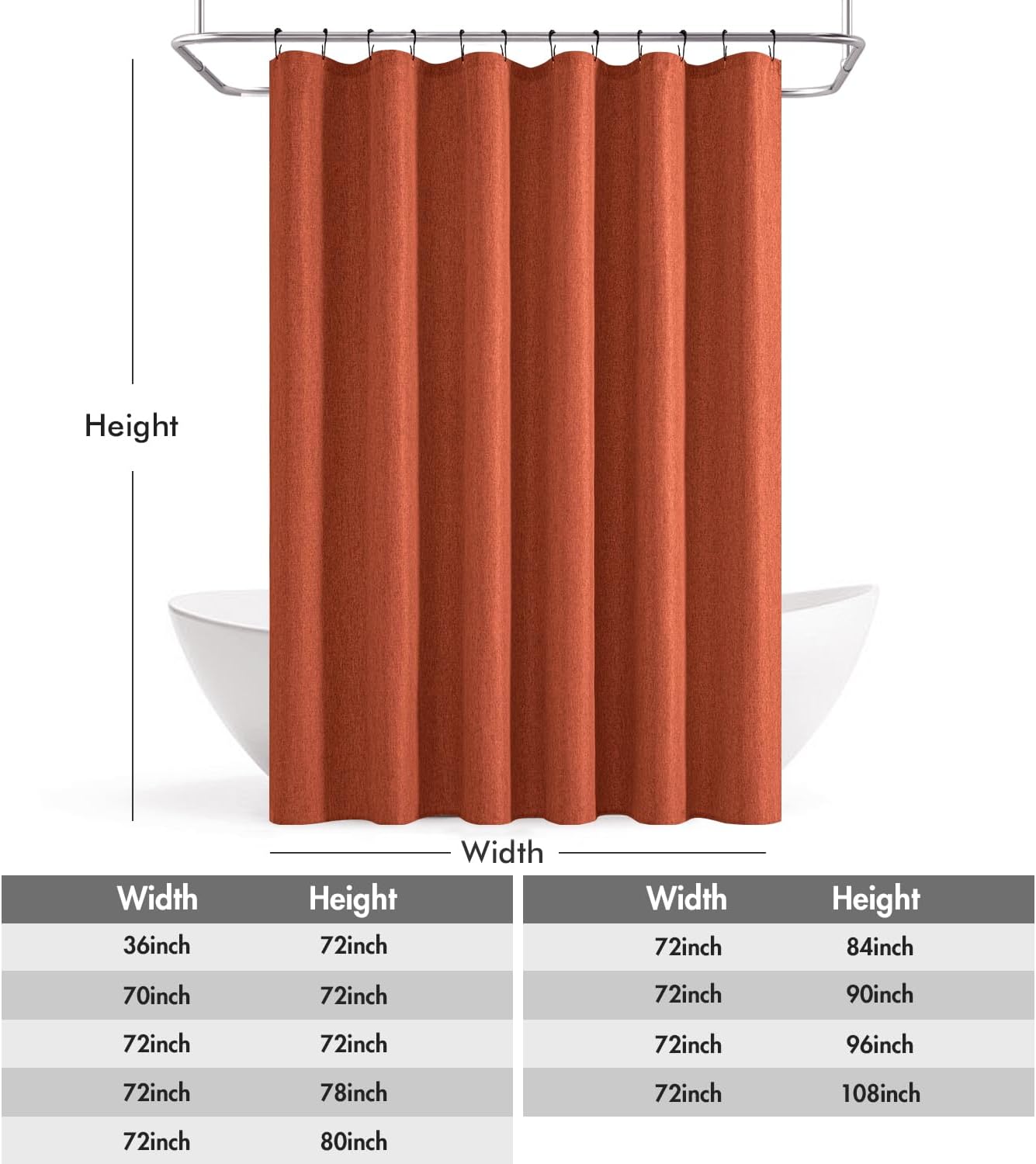 ANRODUO Extra Long Terracotta Shower Curtain Set