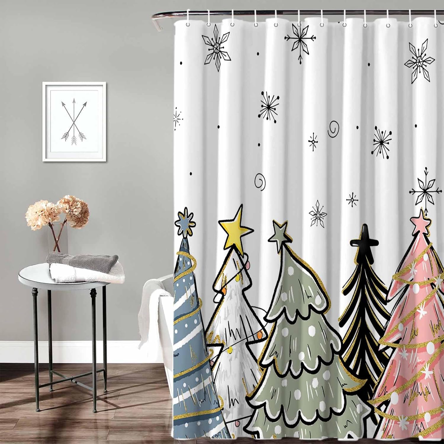72 Sage Green Pine Tree Shower Curtain Set with 12 Hooks