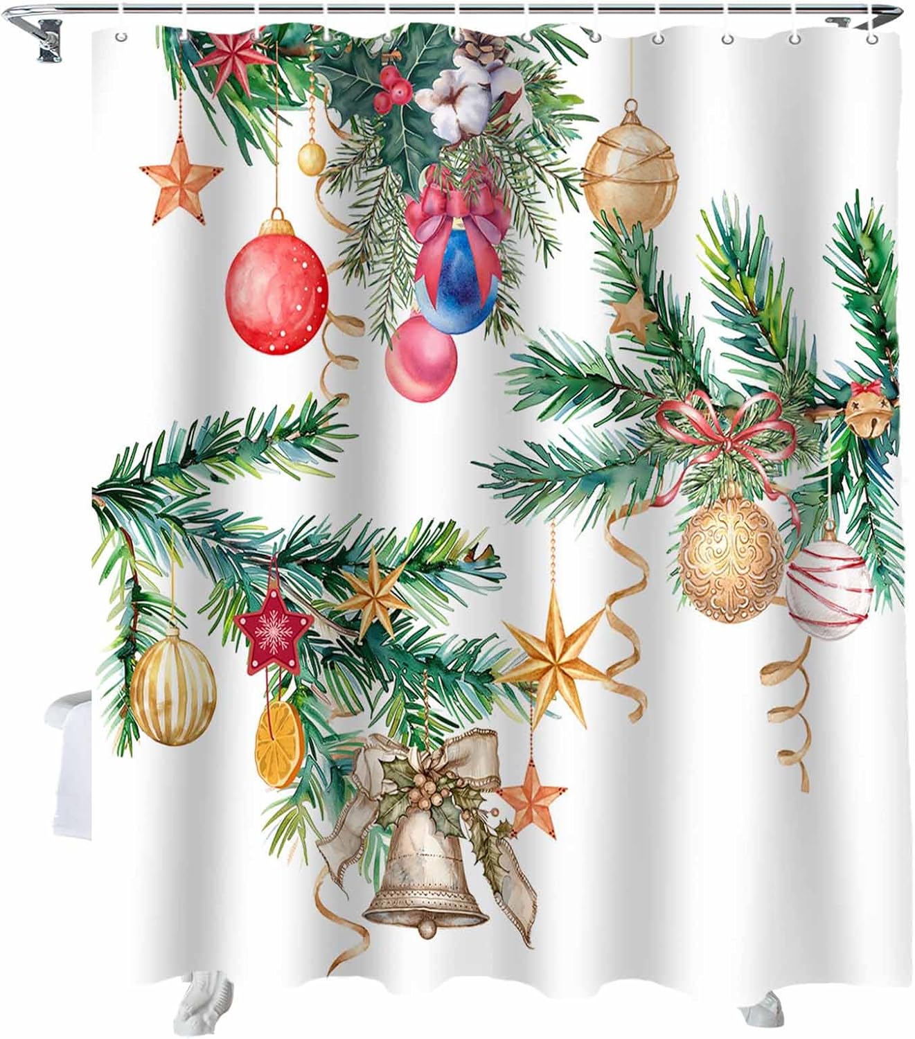 72 Inches Christmas Decor Shower Curtain Set with 12 Hooks