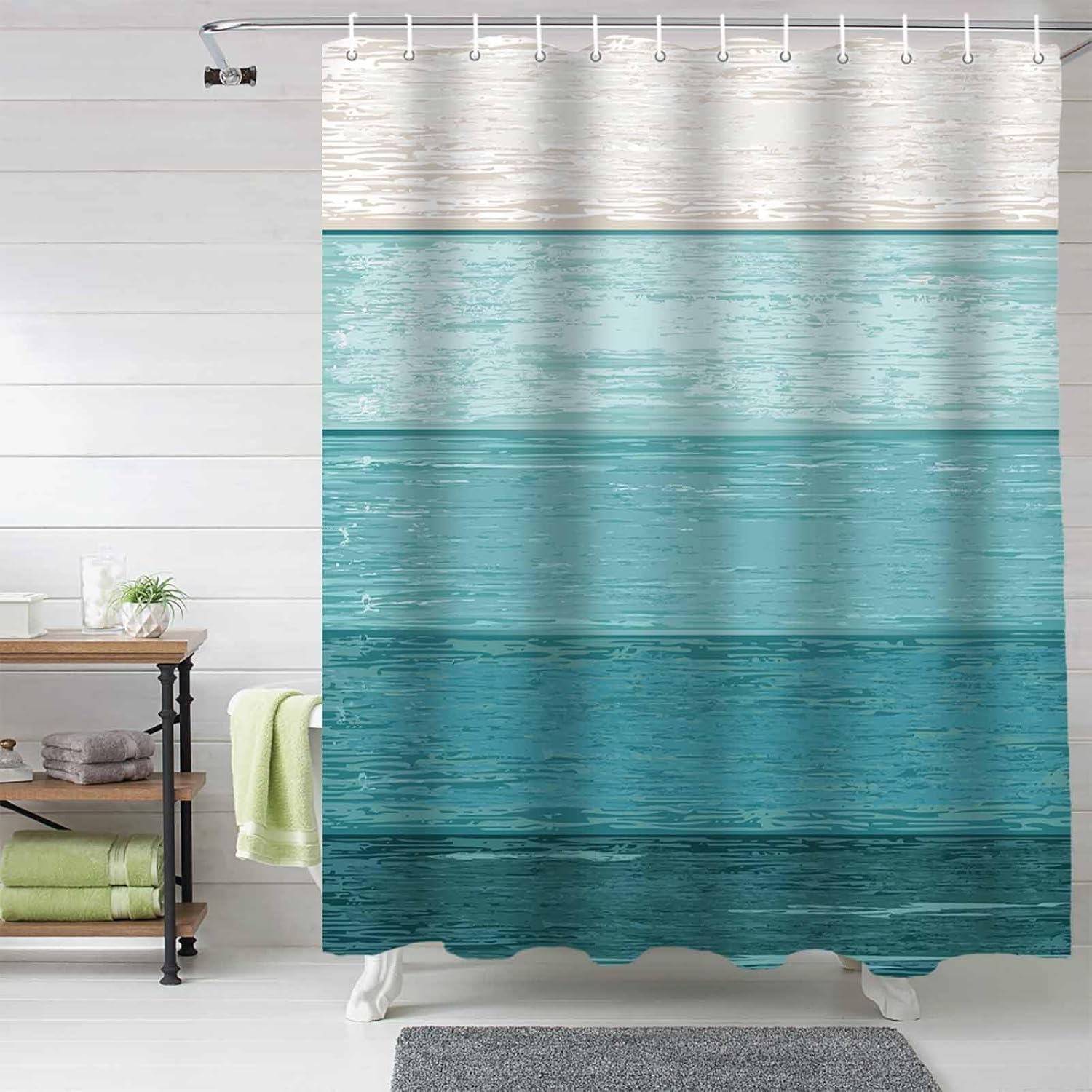 Funnywall88 72 Inches Teal Gradient Shower Curtain Set with 12 Hooks
