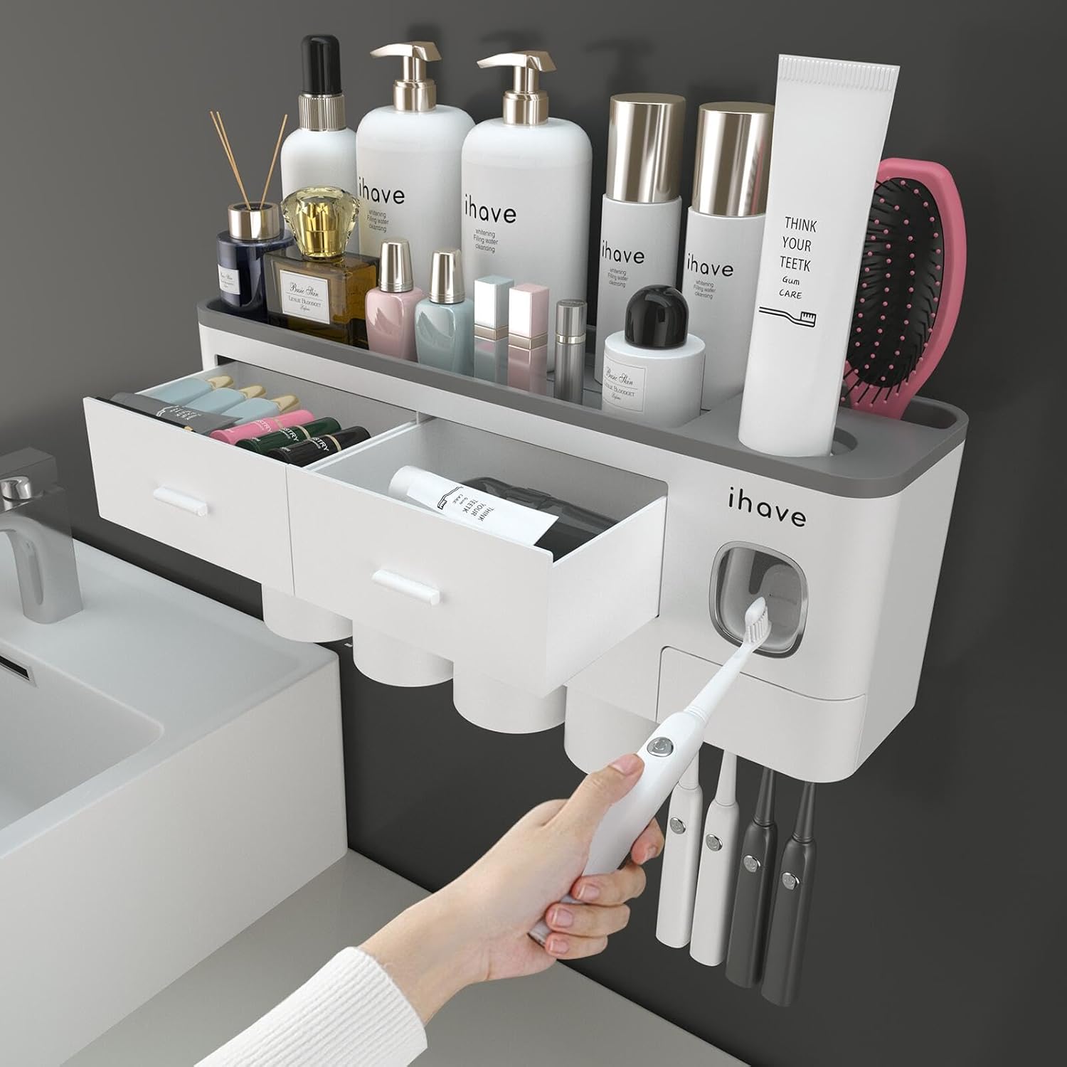 iHave Wall Mounted Toothbrush Holder with Dispenser and Storage 1