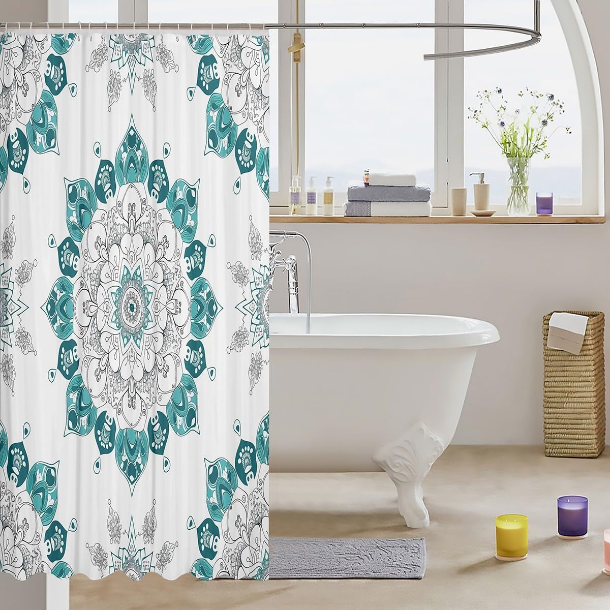Erosebridal Bohemian Mandala Floral Shower Curtain Set
