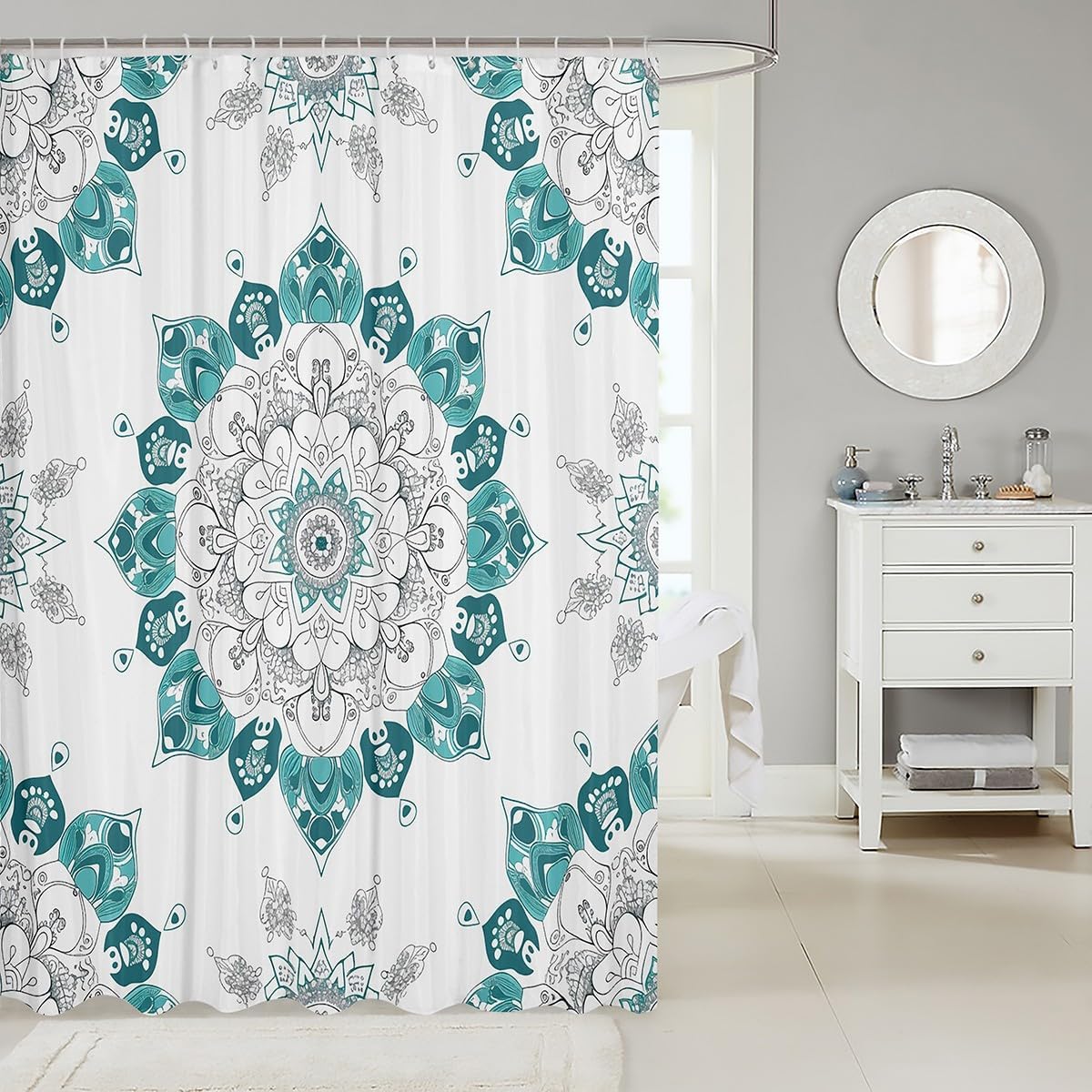Erosebridal Bohemian Mandala Floral Shower Curtain Set