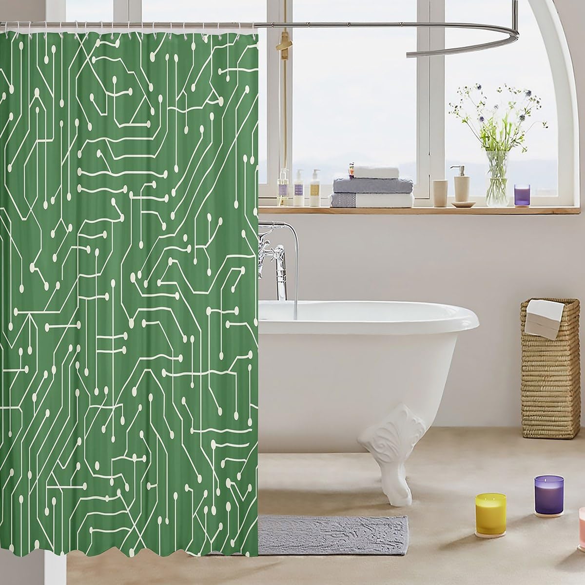 Erosebridal 3D Print Circuit Board Shower Curtain 72x84 Green
