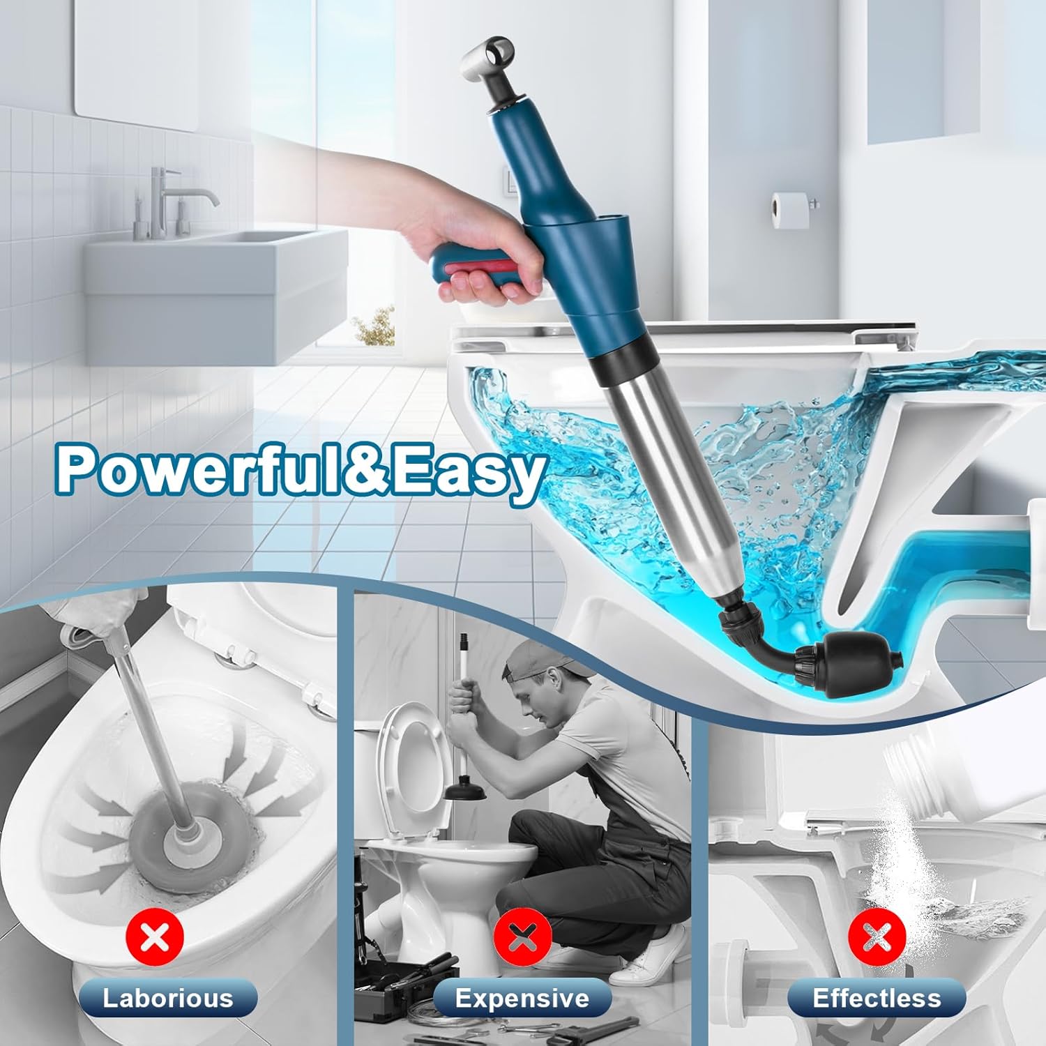 SUPTYGS Toilet Plunger Set with 360 Flex Head and Visual Barometer