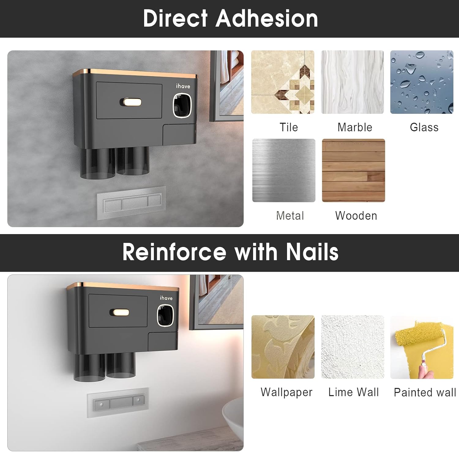 iHave Wall Toothbrush Holder with Dispenser