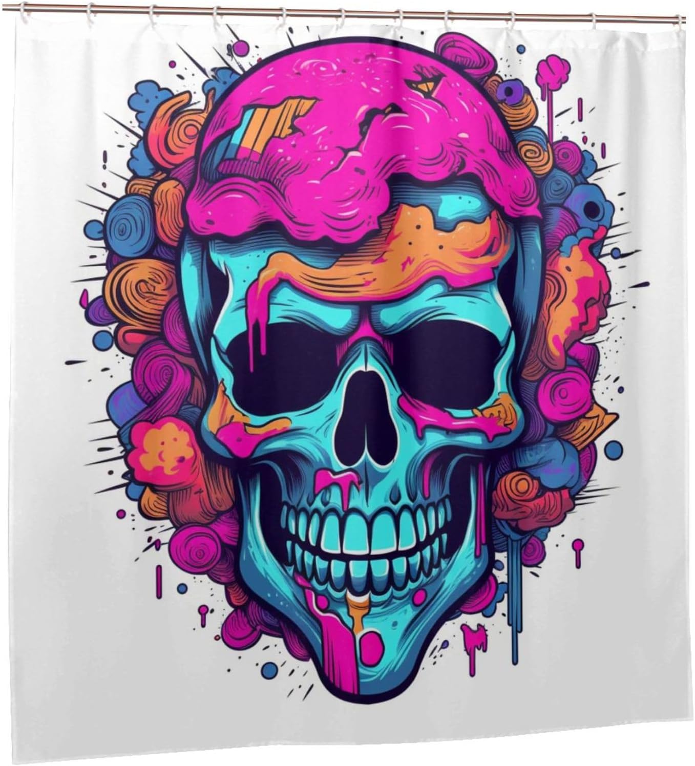 TIYAANDSY Red Blue Skull Shower Curtain Set 72x72in
