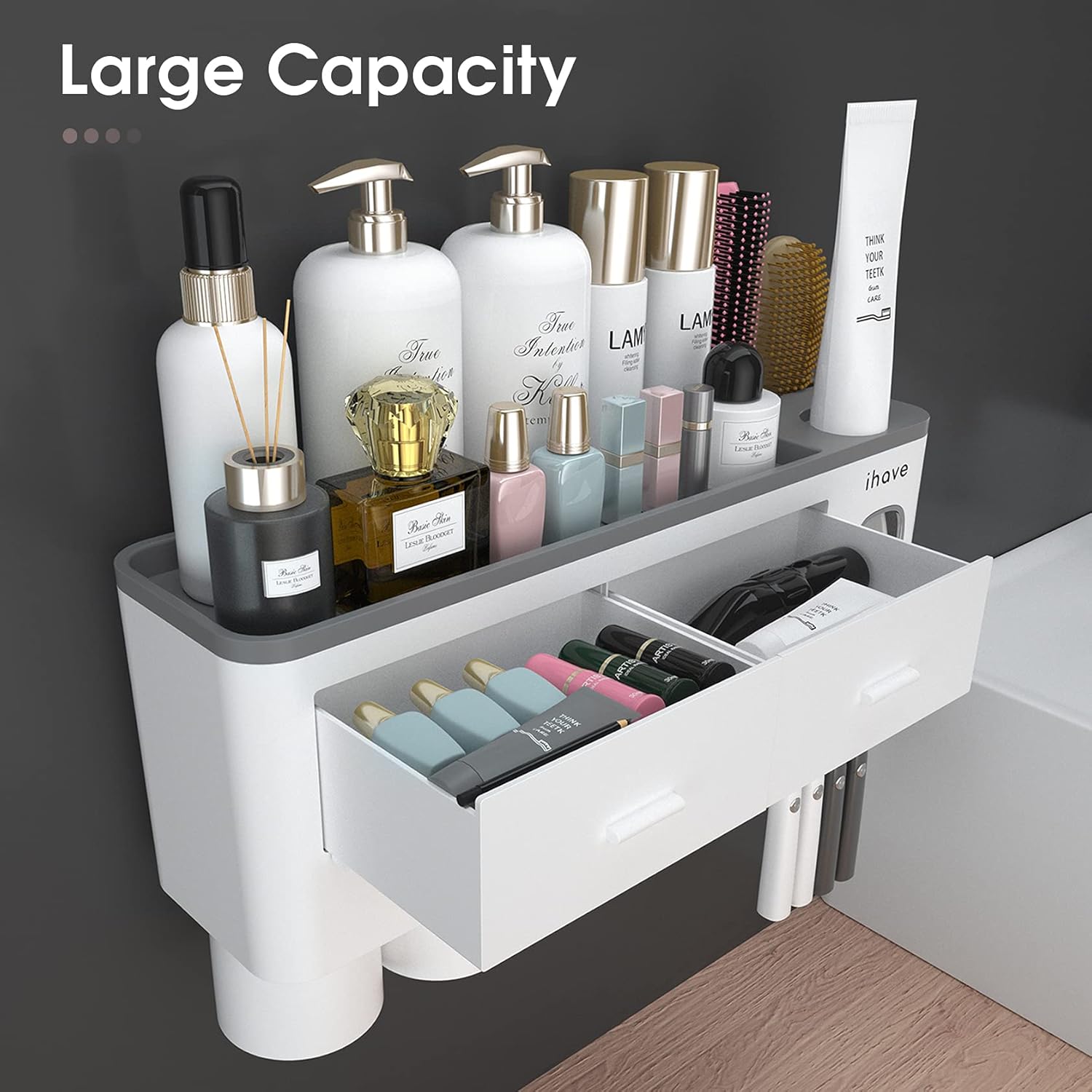 iHave Wall Mounted Toothbrush Holder with Dispenser and Storage 1