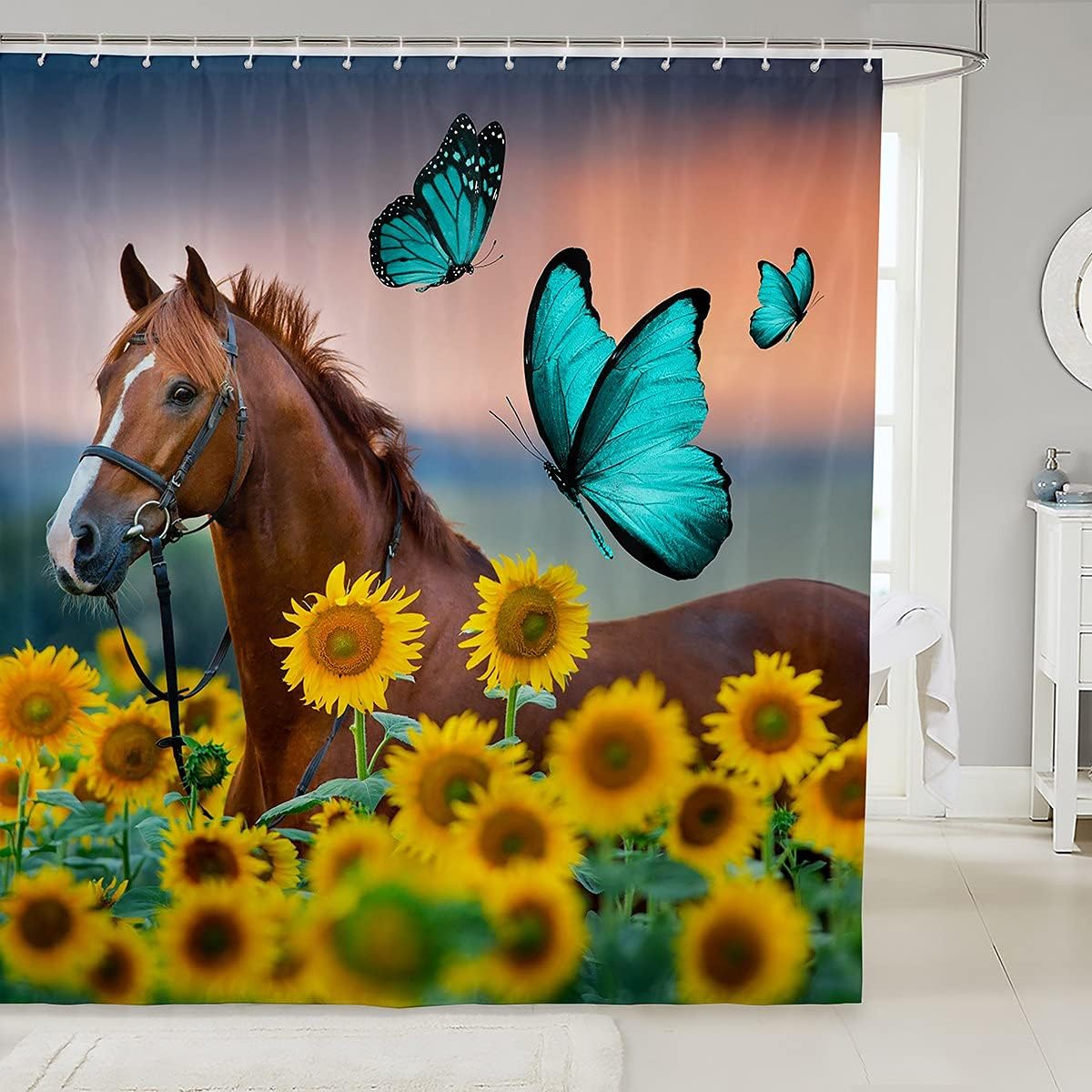 Erosebridal 3D Printing Sunflower Shower Curtain Set