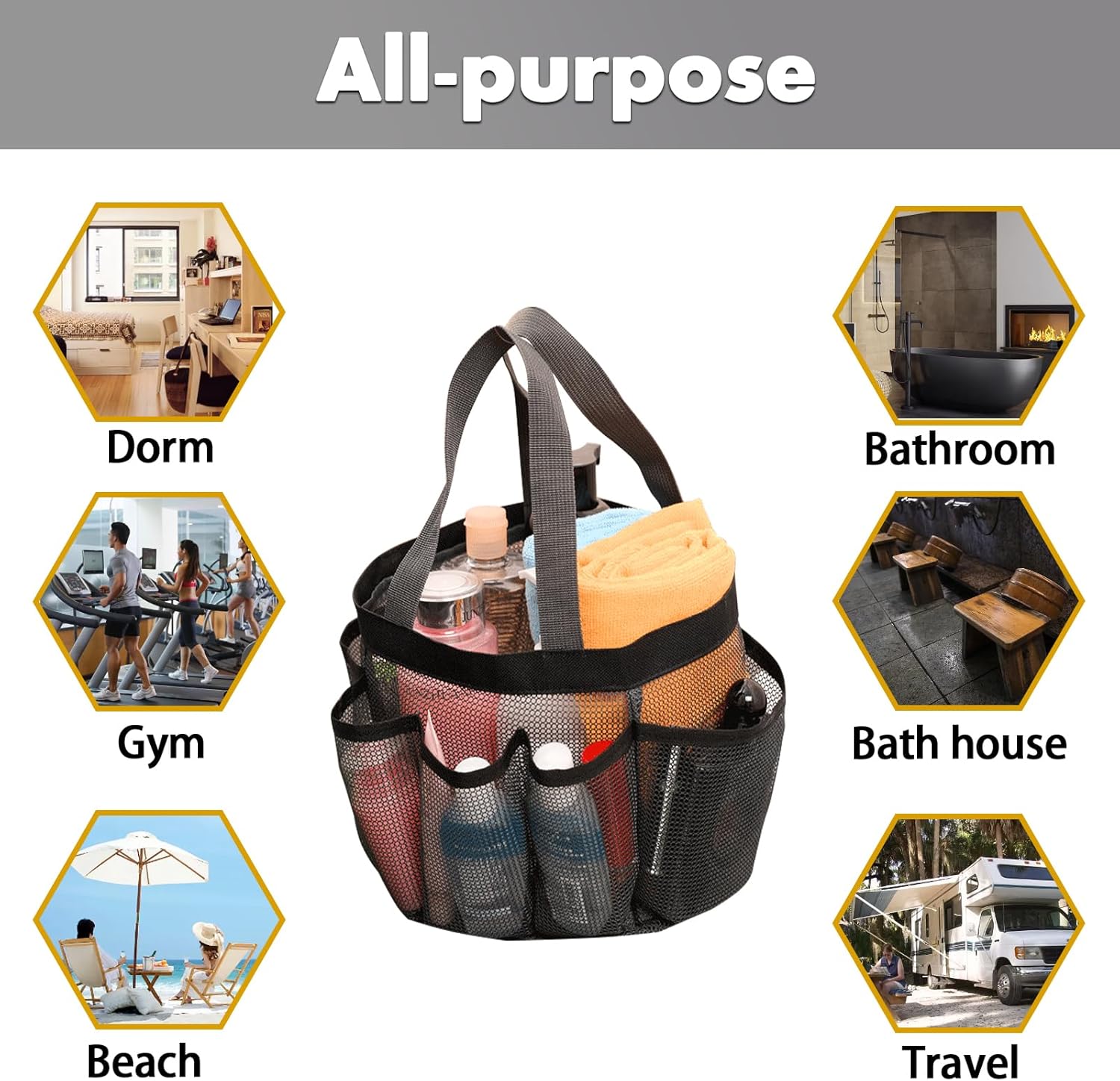 Miloidea Mesh Shower Bag with 7 Pockets - Portable Travel Organizer