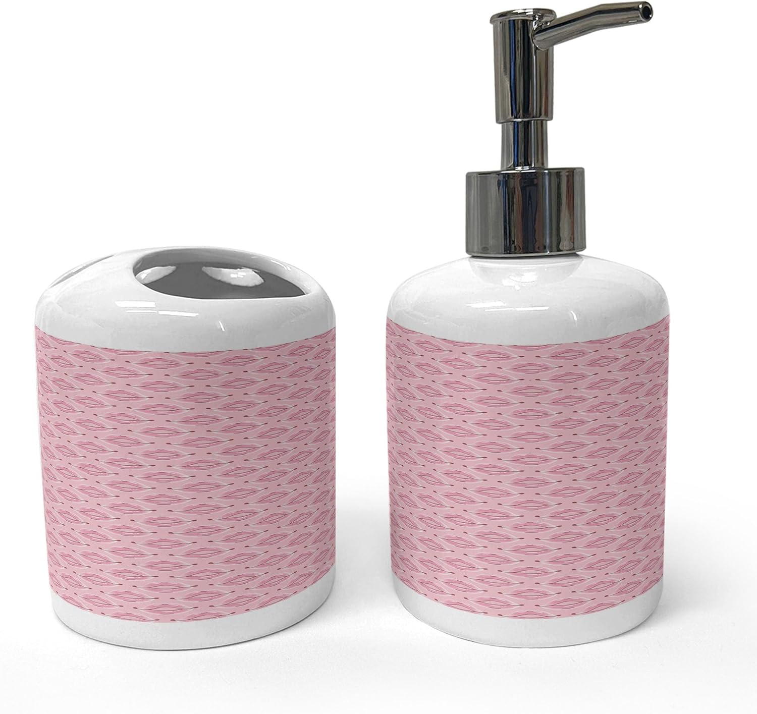 Ambesonne Pink Soap Dispenser Toothbrush Holder Set