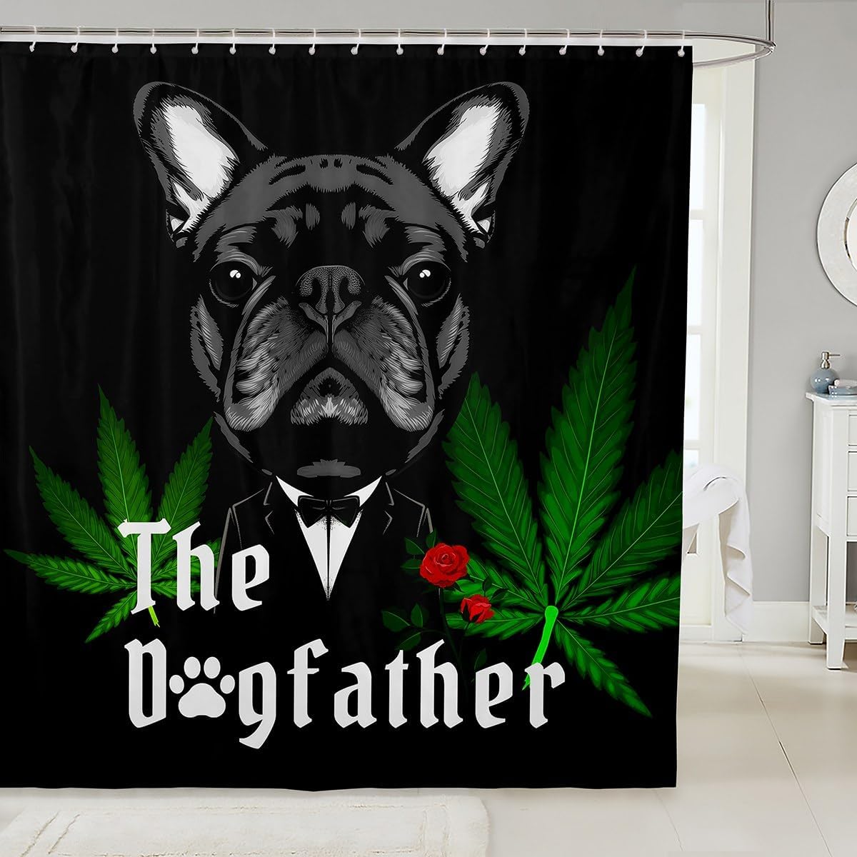 Erosebridal Pug Pattern Waterproof Shower Curtain Set