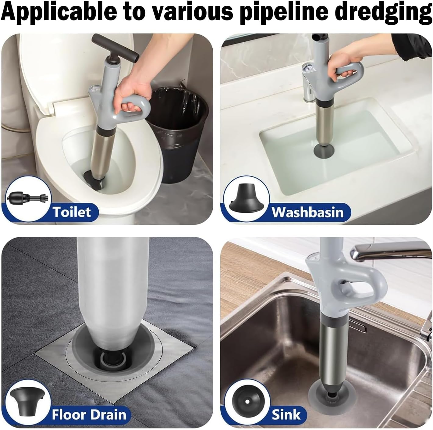 Nuotuv Pneumatic Floor Drain Unclogging Tool with Visual Barometer